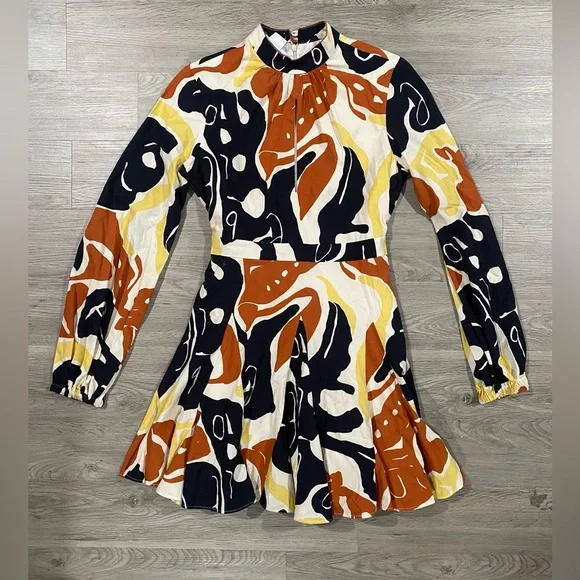 De Loreta‎ Leonor Long Sleeve Mini Dress Abstract Print Medium - Picture 2 of 6